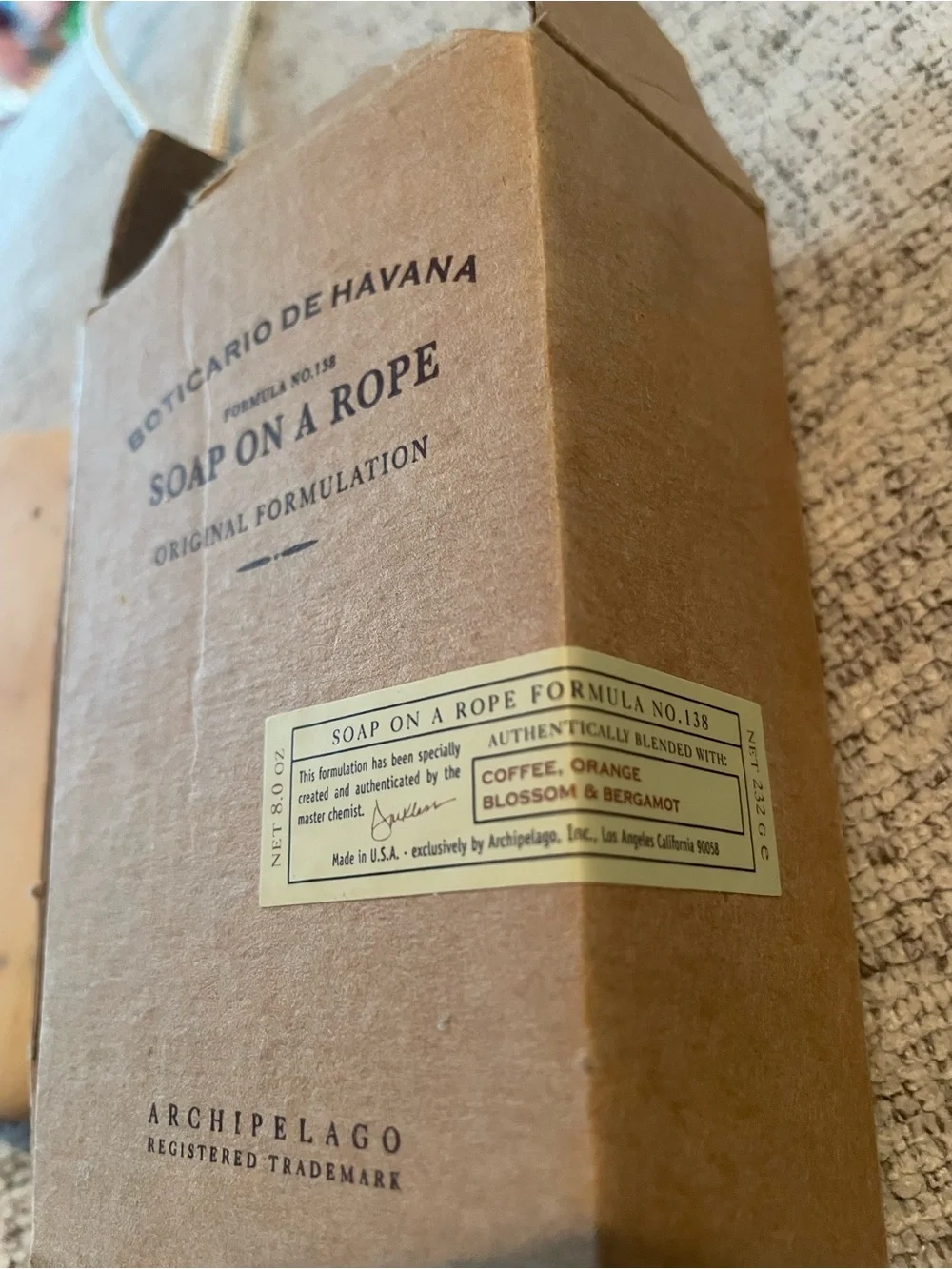 Archipelago Botanico de Havana Soap on a Rope. 8oz. Coffee Orange Blossom Bergmt
